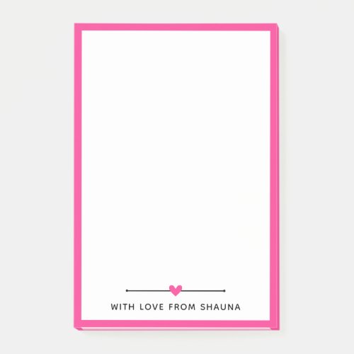 Hot Pink Border  Heart With Love From Name Post_it Notes