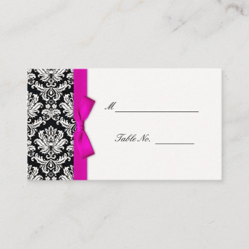 Hot Pink Bow Damask Wedding Table Placecards Business Card