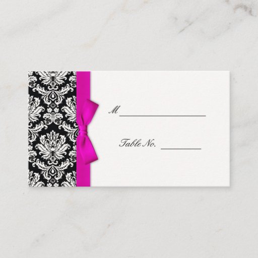 Customizable Hot Pink Bow Damask Wedding Table Placecards Business Card