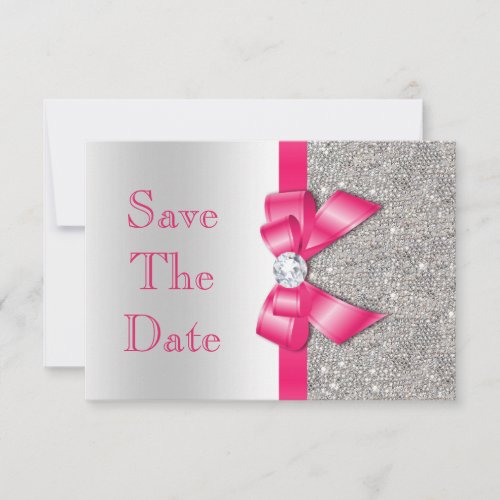 Hot Pink Bow Diamonds Save The Date Baby Shower