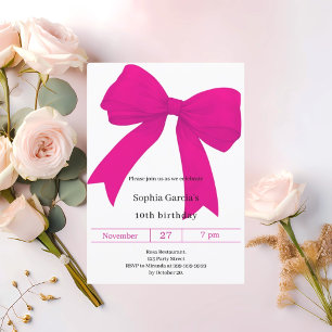 Hot pink bow modern girl birthday invitation