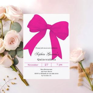 Hot pink bow modern Quinceanera Invitation