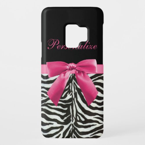 Hot Pink Bow on Zebra Pattern Personalized Case_Mate Samsung Galaxy S9 Case