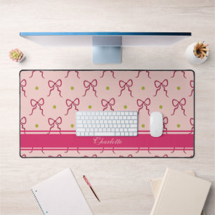 Hot Pink Bows Green Polka Dots  Desk Mat