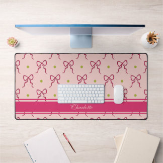 Hot Pink Bows Green Polka Dots Desk Mat