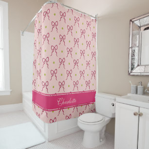 Hot Pink Bows Green Polka Dots  Shower Curtain
