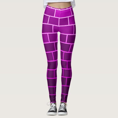 Hot Pink Brick Black Light Rave Party Leggings