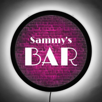 Hot Pink Brick Wall Personalized Home Bar Led Sign by designs4you at Zazzle
