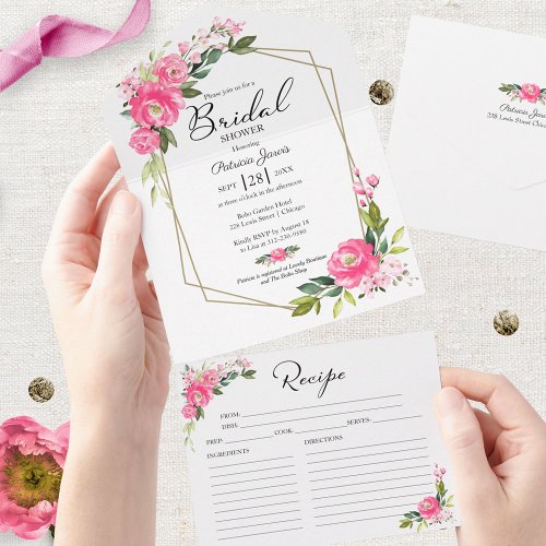 Hot Pink Bridal Shower Invitation With Recipe Card