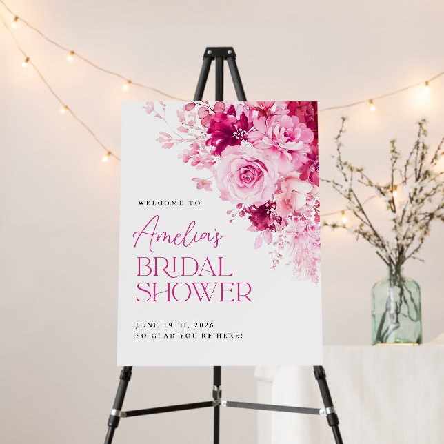 Hot Pink Bridal Shower Welcome Sign Template Boho (In Situ (Stand))