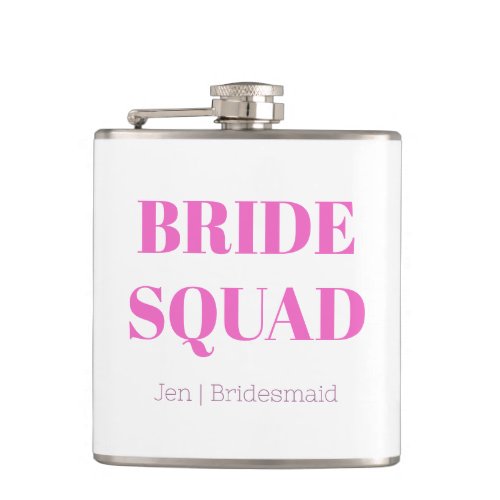 Hot Pink Bride Squad Bachelorette Bridesmaid Flask
