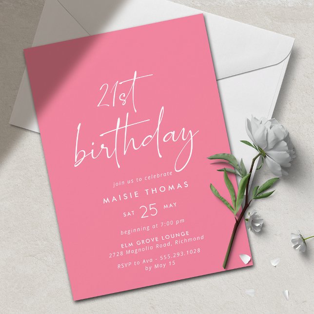 Hot Pink | Bright Colorful Girly 21st Birthday Invitation (Creator Uploaded)
