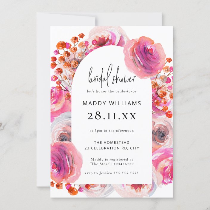 Hot Pink Bright Floral Arch Bridal Shower Invitation | Zazzle.com