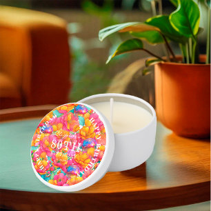 Hot Pink Bright Floral Disco Ball Happy Birthday Mini Candle Favors