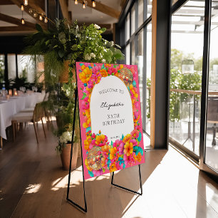 Hot Pink Bright Floral Gold Disco Ball Birthday Foam Board