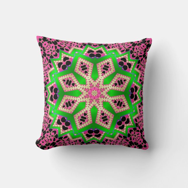 Hot Pink + Bright Green Geometric Groovy Cushion (Front)