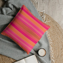 Hot Pink Bright Orange Watercolor Stripes Pattern Throw Pillow