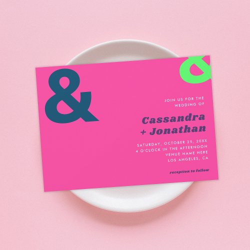 Hot Pink Bright Retro  Groovy Ampersand Wedding   Invitation