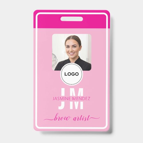 Hot Pink Brow Artist Monogram Photo ID Badge