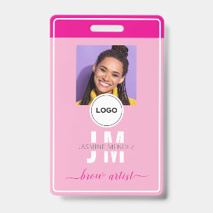 Hot Pink Brow Artist Monogram Photo ID Badge