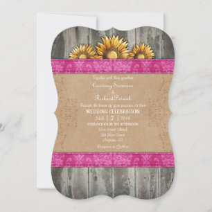 Hot Pink Brown Rustic Sunflower Wedding Invite