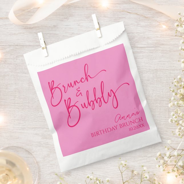 Hot Pink Brunch and Bubbly Birthday Brunch Party Favor Bag (Clipped)