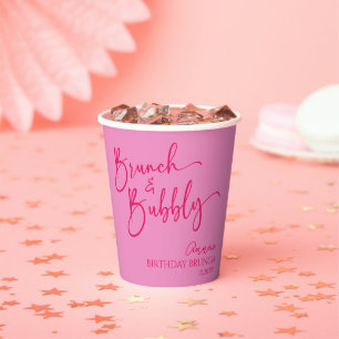 Hot Pink Brunch and Bubbly Birthday Brunch Party Paper Cups