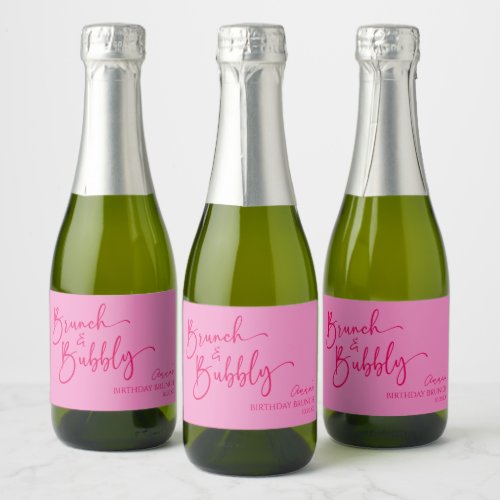 Hot Pink Brunch and Bubbly Birthday Brunch Party Sparkling Wine Label