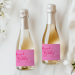 Hot Pink Brunch and Bubbly Birthday Brunch Party Sparkling Wine Label