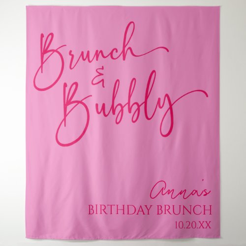 Hot Pink Brunch and Bubbly Birthday Brunch Party Tapestry
