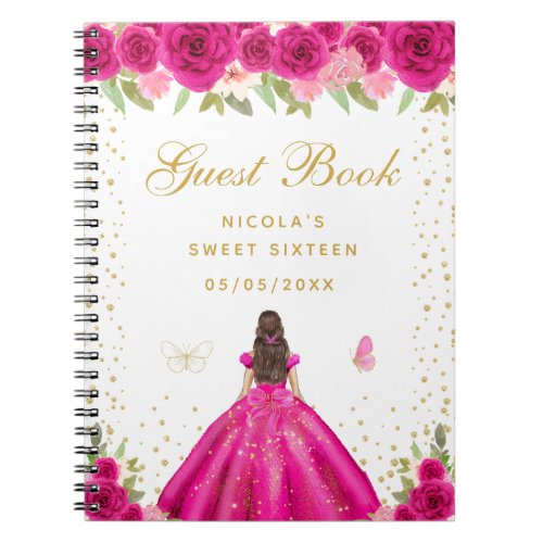 Hot Pink Brunette Hair Princess Sweet Sixteen Notebook