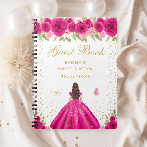 Hot Pink Brunette Hair Princess Sweet Sixteen Notebook