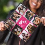 Hot Pink | Brush Script Grad 8 Photo Collage Graduation Cap Topper<br><div class="desc">Celebrate your graduation day in style with a photo collage graduation cap topper! The custom graduation cap topper features "grad" in white painted lettering with a hot pink background (or color of your choice) surrounded by 8 of the graduate's favorite photos. Choose photos of your friends, family, pets, etc. Personalize...</div>