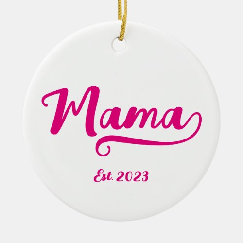 Hot Pink Brush Script Mama Photo Ceramic Ornament