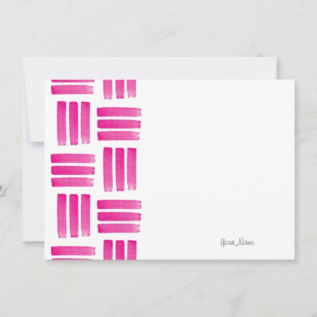 Hot Pink Brushstrokes Pattern Note Card (Front)