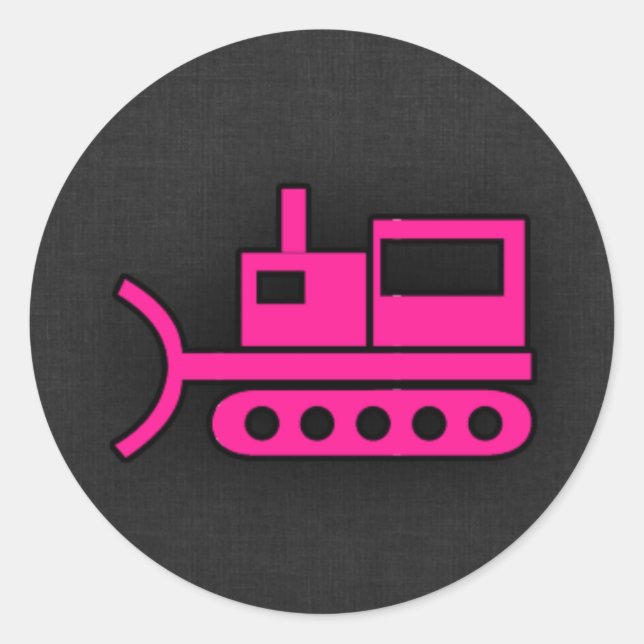 Hot Pink Bulldozer Classic Round Sticker (Front)