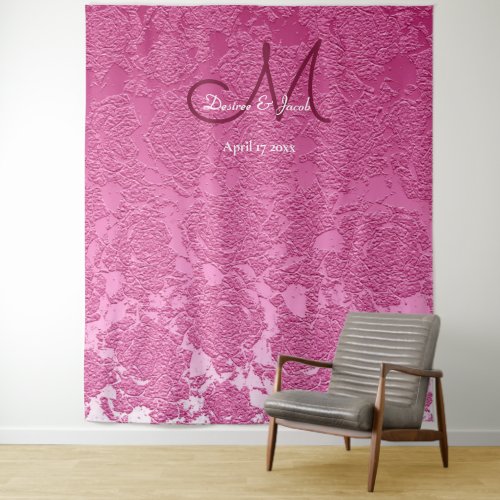 Hot Pink Burgundy White Monogram Photo Booth Tapestry