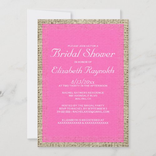 Hot Pink Burlap Bridal Shower Invitations