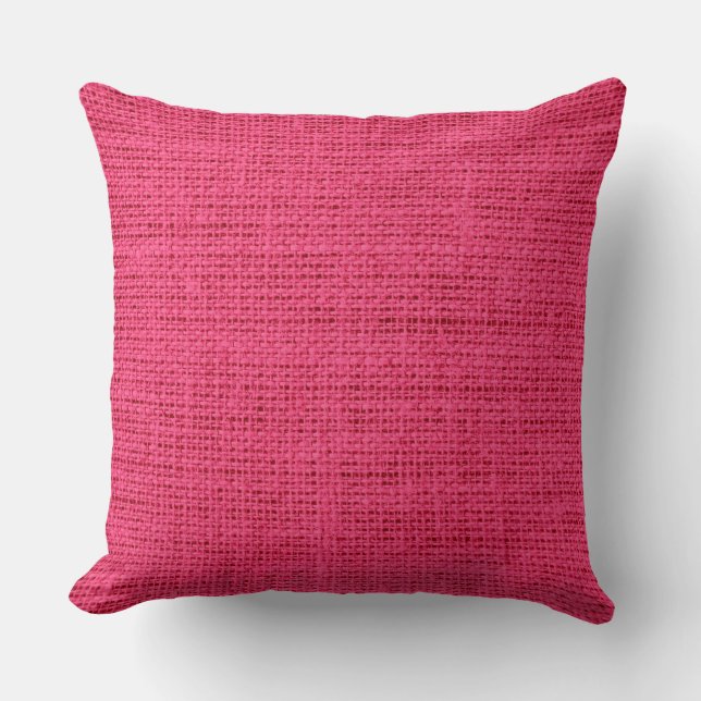 Hot Pink Burlap Linen Rustic Jute Throw Pillow (Front)