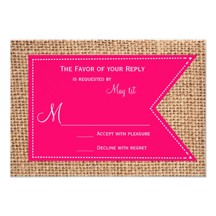 Hot Pink Burlap Print Rustic Wedding RSVP Cards