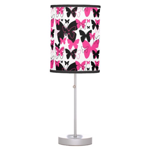 Hot Pink Butterfly Abstract Girl  Table Lamp