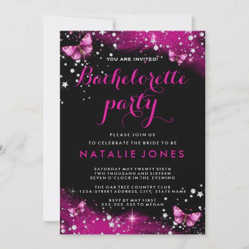 Hot Pink Butterfly Diamond bachelorette Invite