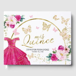 Hot Pink Butterfly Dress Quinceanera Guest Book