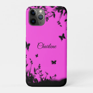 Hot Pink Butterfly Garden Personal Name iPhone 11 Pro Case