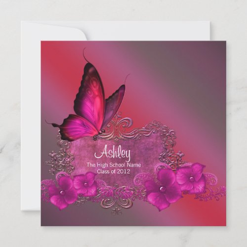 Hot Pink Butterfly Graduation Announcements