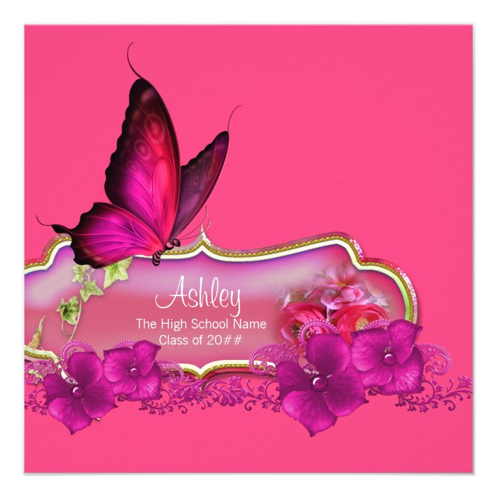 Hot Pink Butterfly Graduation Announcements