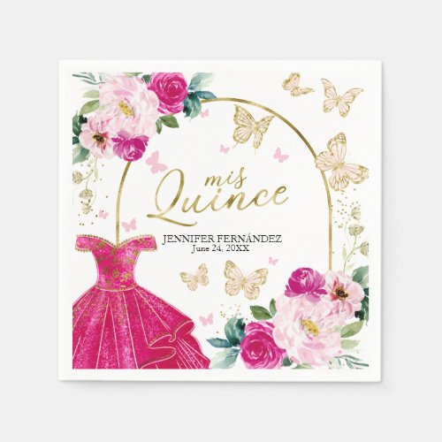 Hot Pink Butterfly Quinceanera Napkins 