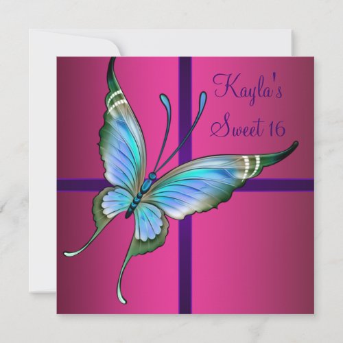 Hot Pink Butterfly Sweet 16 Party Announcements