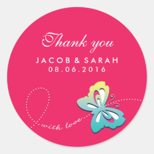 Hot Pink Butterfly Swirl Wedding Thank You Sticker