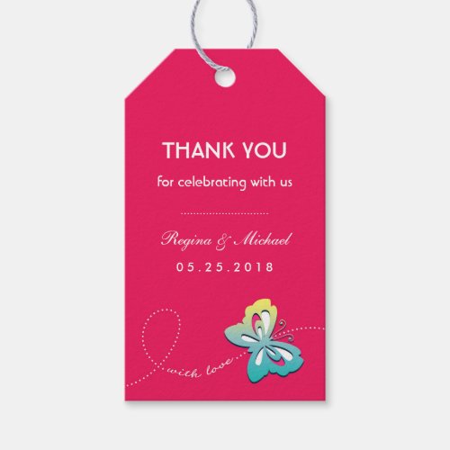 Hot Pink Butterfly Wedding Party Favor Gift Tag